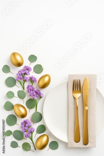 Decorative Table Setting With Gold Accents and Floral Elements for a Festive ...
