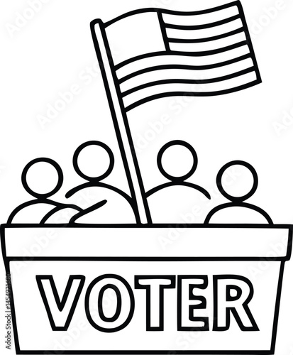 Voting, election line icon set. Vector pictograms of democratic processes, civic participation, ballot boxes, candidates, debates, voter engagement, checkmark thin linear illustration