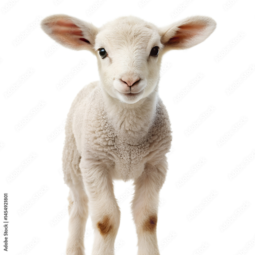 Fototapeta premium cute baby lamb facing forward on white