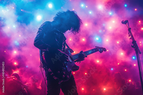 essence of classic rock music showcasing musicians performing passionately on stage with vibrant lights and diverse photo