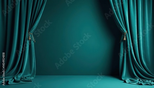 Luxurious velvet curtains, deep teal Draped, seamless backdrop , rich, photography backdrop, velvet
