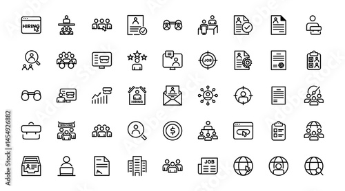 Hiring Process Line Icons – Recruitment, Job Application, Interview, Candidate Selection Vector Set