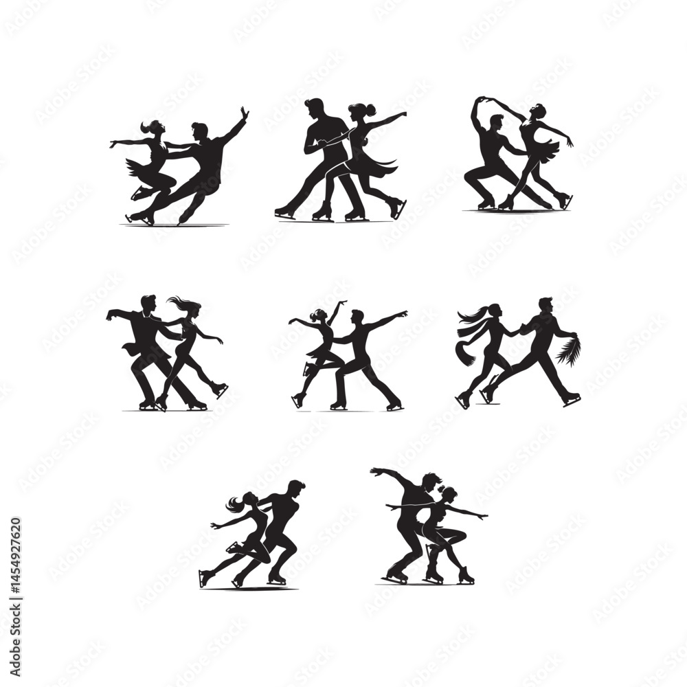 Obraz premium couple figure skating set of silhouettes isolated on white background