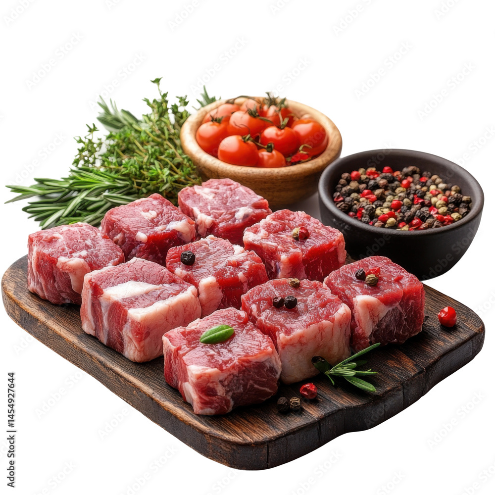 Fototapeta premium Delicious beef cuts preparation kitchen food photography home close-up. Isolated on transparent background, png.
