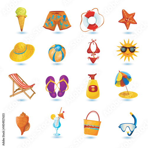 Summer icon vacation, juice, umbrella, and beach