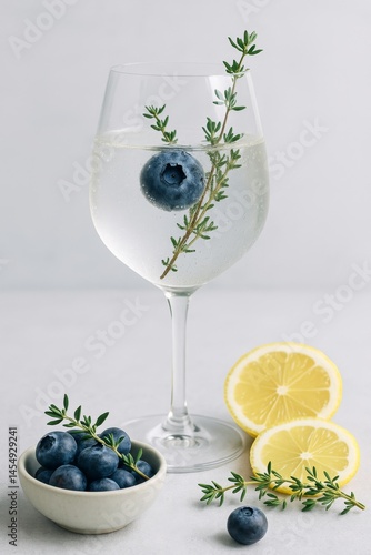 Refreshing Blueberry and Lemon Drink Served With Fresh Fruits and Herbs for S...
