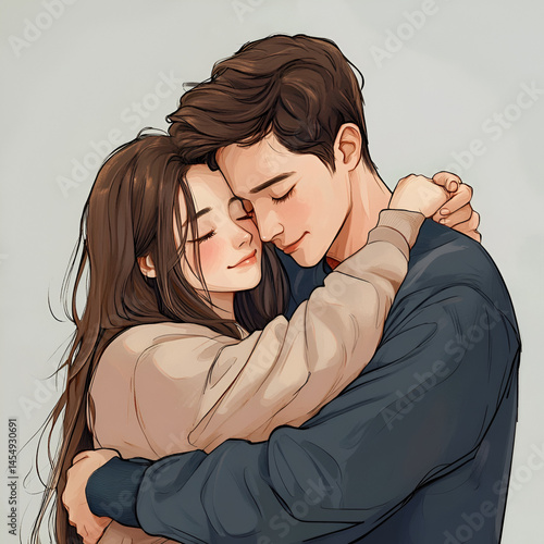 portrait of young couple hugging