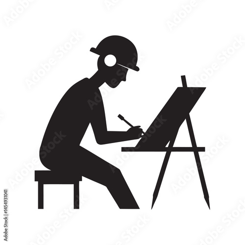 Architect Designing Building Plan Silhouette
