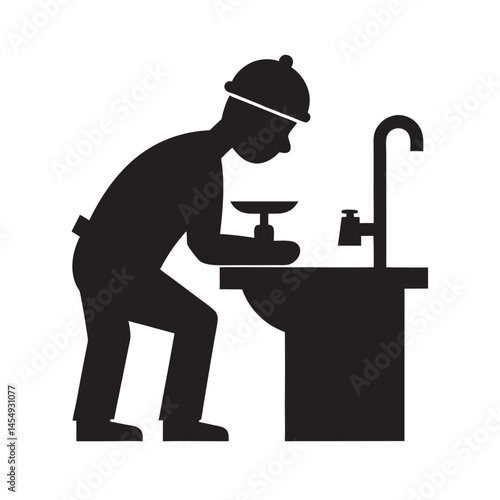 Plumber Fixing Pipe Repair Silhouette