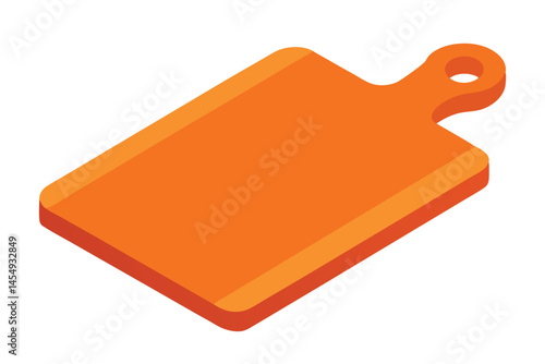 Isometric orange cutting board with handle and hole for hanging easily