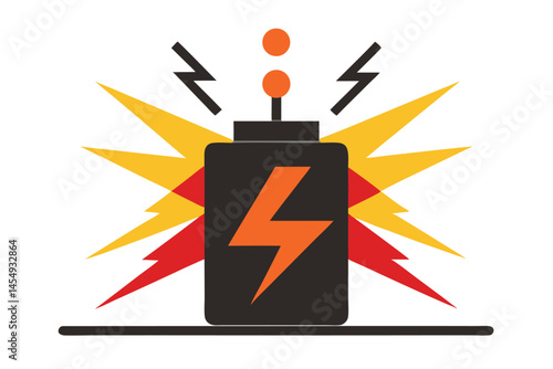 Cartoon illustration of an energy source generating electricity and powerful discharges