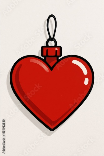 Red Heart Ornament Hanging Against Light Background for Decoration and Celebr...