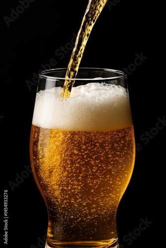 Wallpaper Mural Cold Beer is Poured Into a Glass With Frothy Head and Bubbles in a Dark Setting Torontodigital.ca