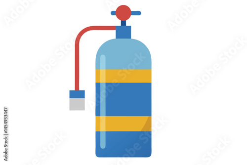 Cartoon styled blue and yellow scuba tank with red valve controls