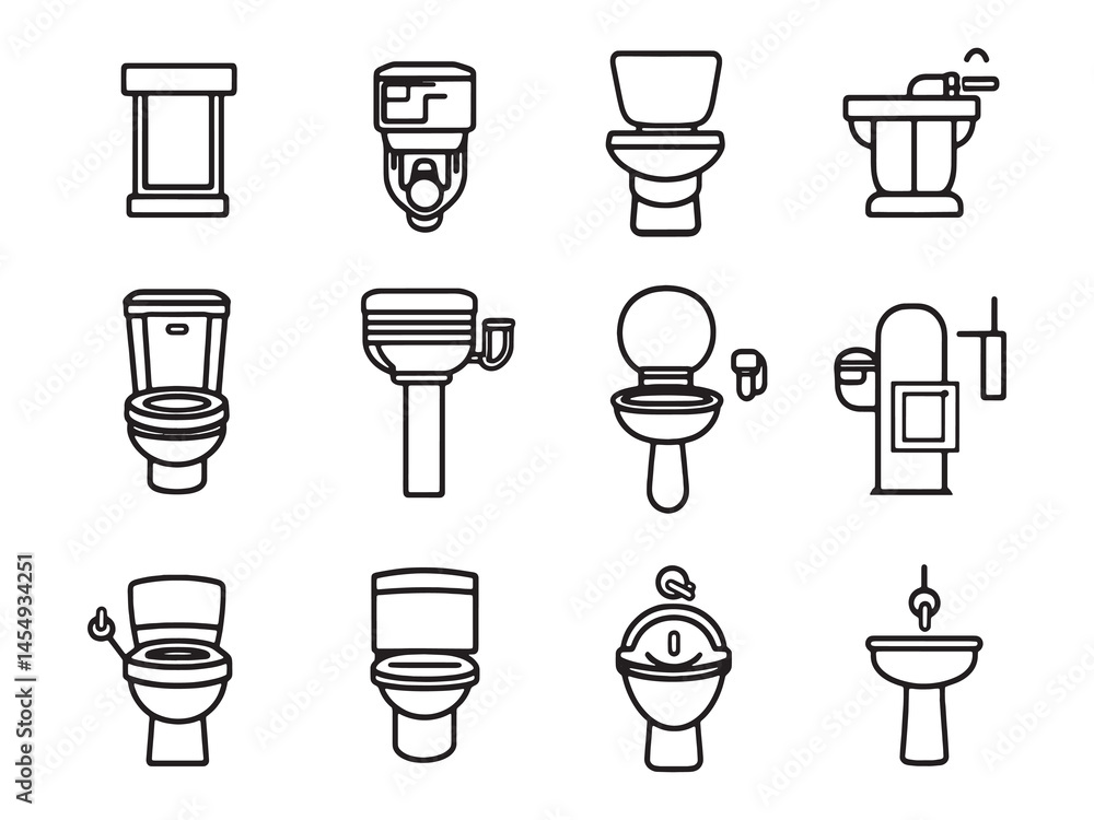Public Toilet Vector Illustration in Minimal Line Art Style Public Toilet Vector Illustration in Minimal Line Art Style