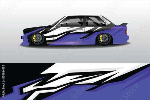 Stylish modified car with vibrant graphics in motion