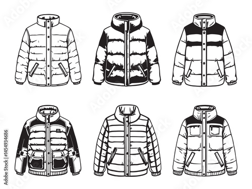 Puff Jacket line art icon illustration for trendy designs