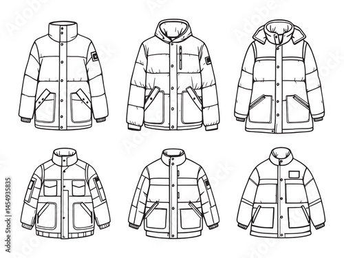 Puffer Coat line art icon minimalist jacket drawing style