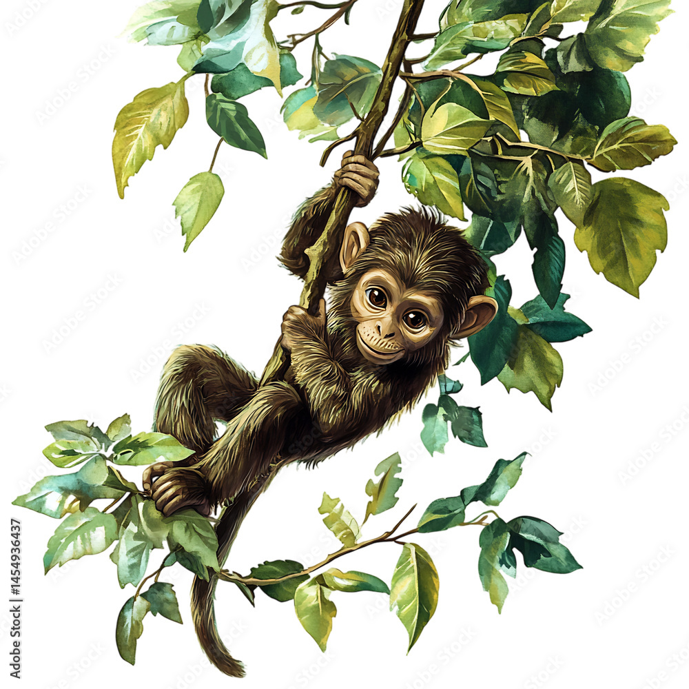 Fototapeta premium A Monkey Hanging from a Tree Branch Isolated on Transparent Background