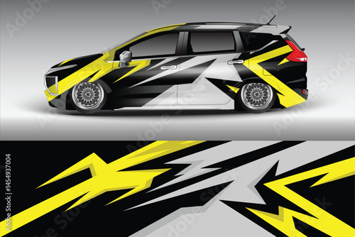 Stylish modified car with vibrant graphics on display