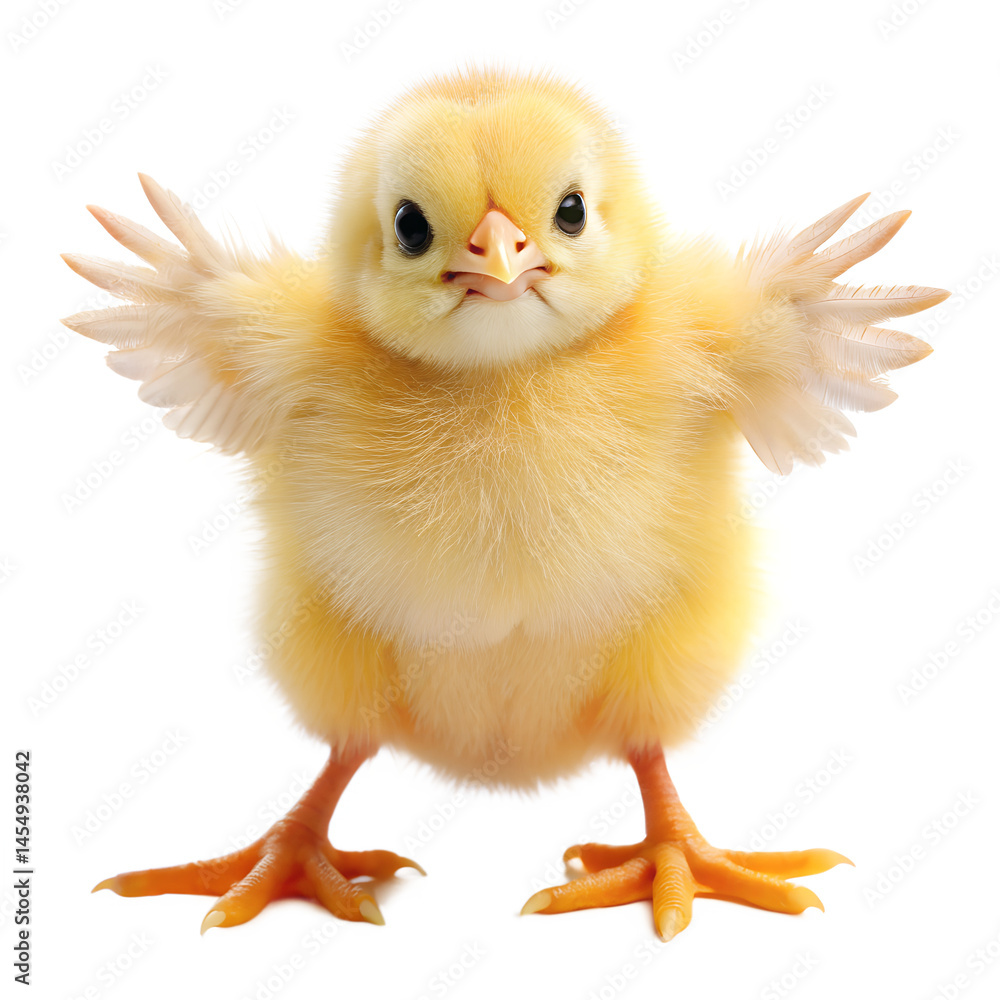 Obraz premium Happy Chick Stretching Wings on White