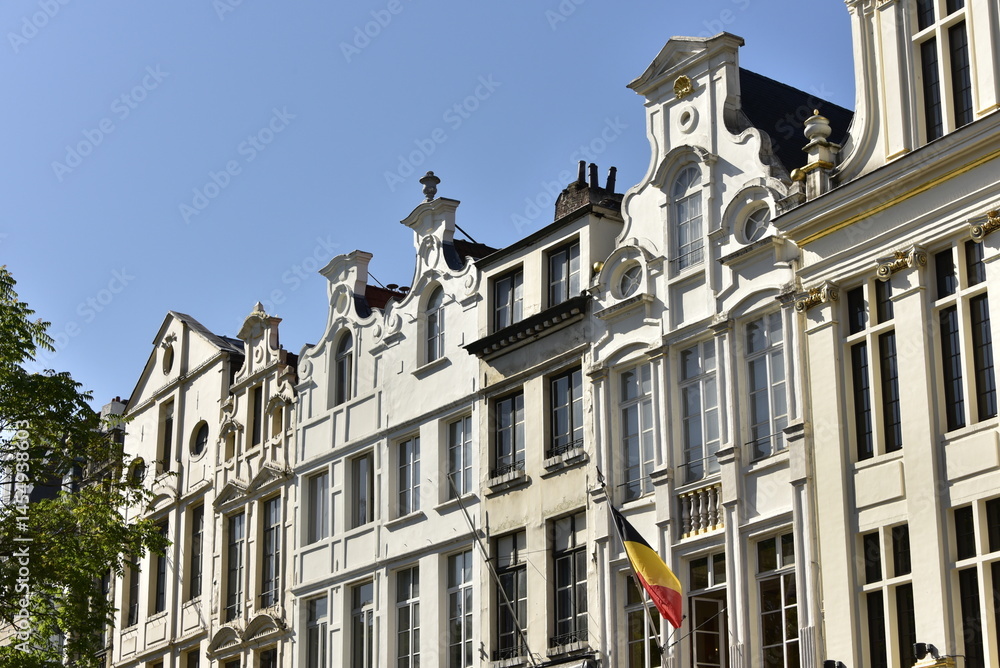 Obraz premium Façades à fronton de style baroque des maisons au centre historique de Bruxelles-ville 