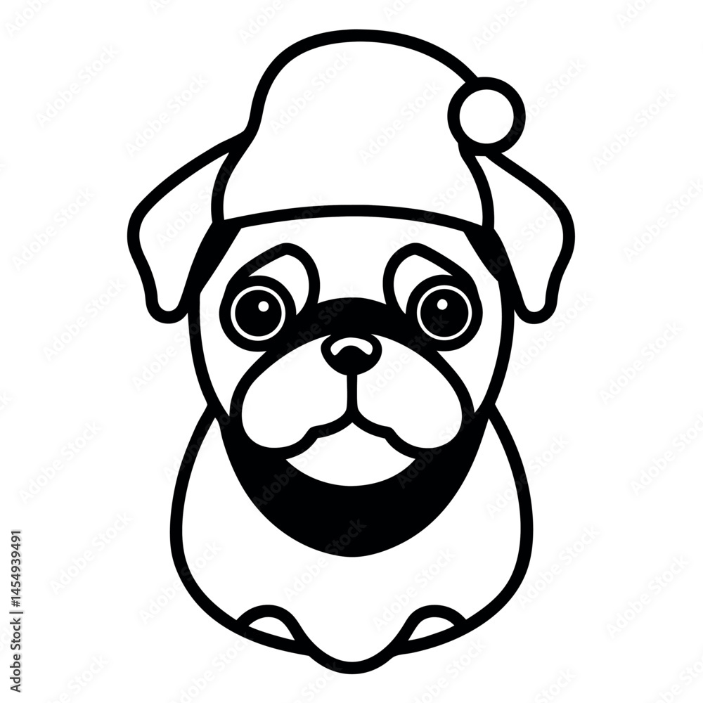 Fototapeta premium Cute Pug Heads Wearing Santa Hats - Perfect for Christmas Design