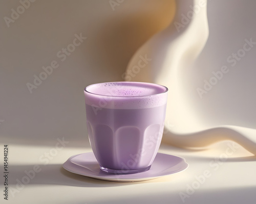 glass of ube latte with creamy top