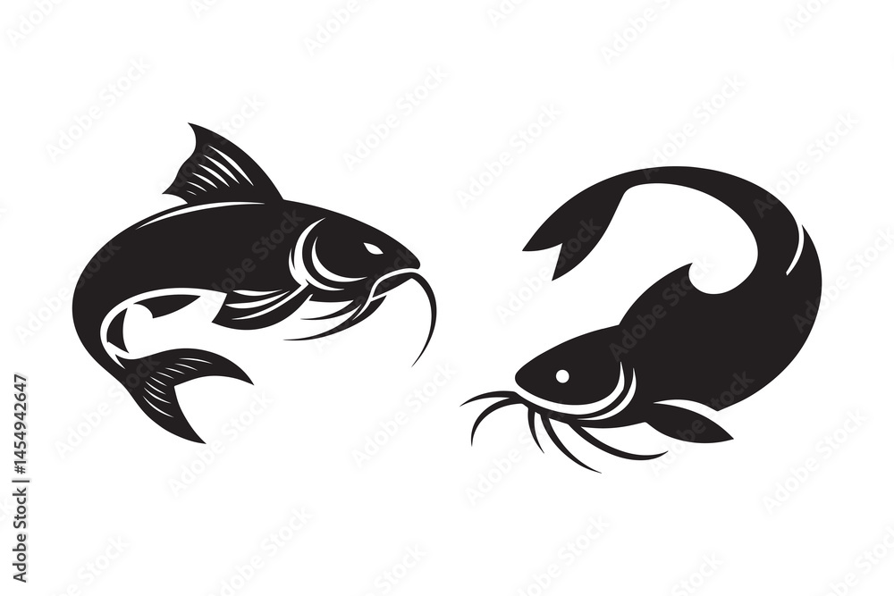 Fototapeta premium Catfish silhouette with white background