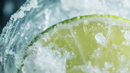 A close-up of a margarita cocktail with a salted rim and lime wedge.