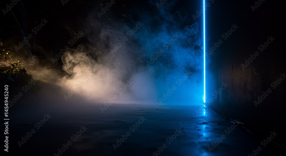 Enigmatic glowing doorway surrounded by mist and atmospheric lighting
