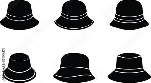 Bucket hat vector set - 6 casual silhouettes, EPS JPEG PNG