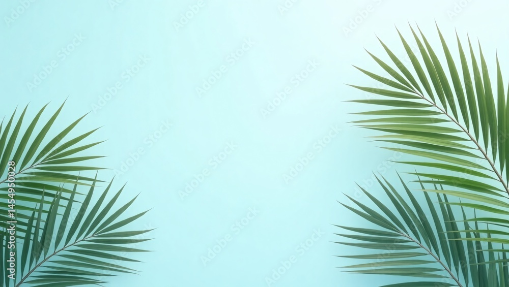 Naklejka premium Serene Tropical Palm Leaves on Pastel Blue Background