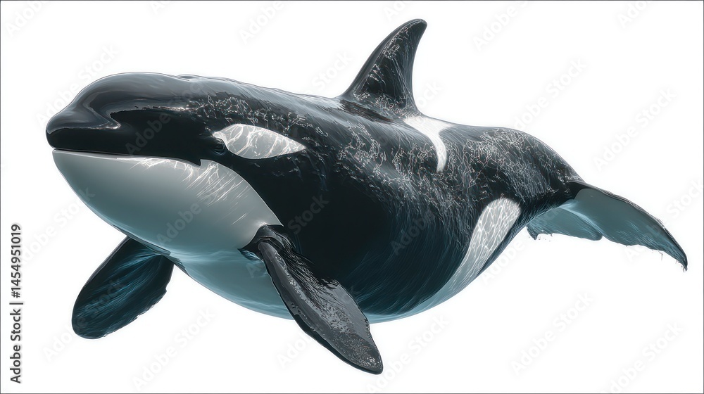 A majestic marine mammal with striking black and white patterns swimming gracefully in the oce A majestic marine mammal with striking black and white patterns swimming gracefully in the oce