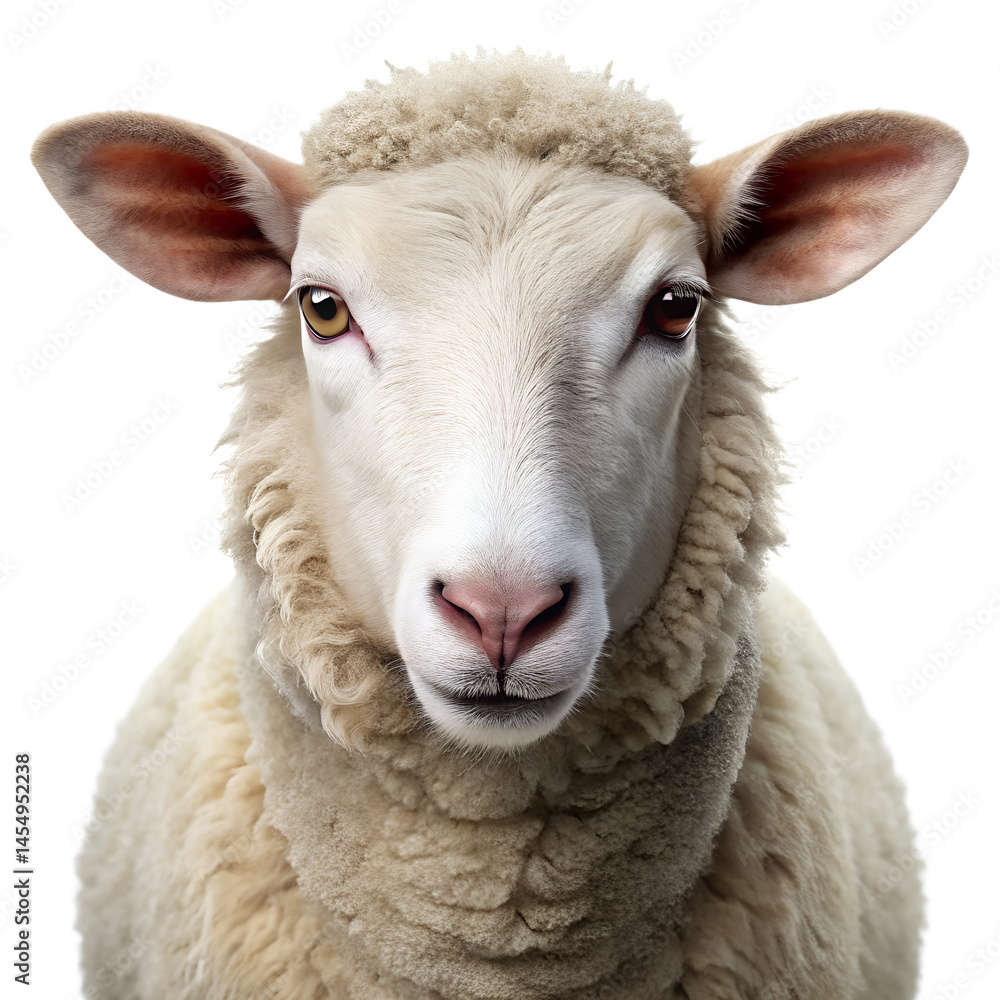 Obraz premium Realistic Sheep Facing Forward on White Backdrop