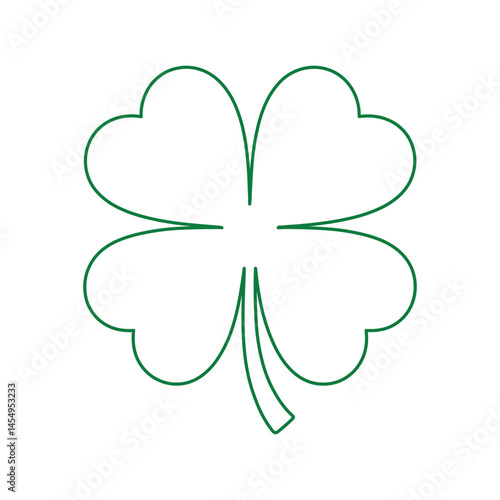 Simple Green Outline Four Leaf Clover Design Element