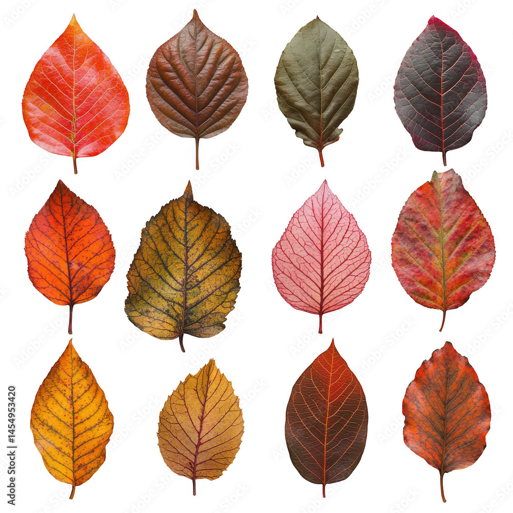 Obraz premium Collection of twelve colorful autumn leaves on dark backdrop