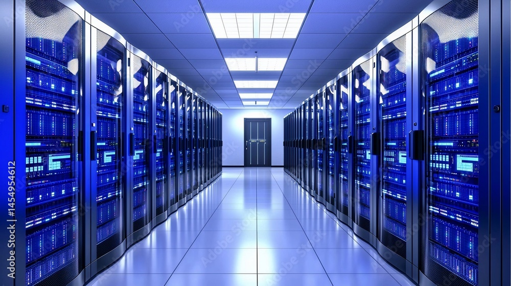 Fototapeta premium Modern server room filled with rows of rack mounted servers