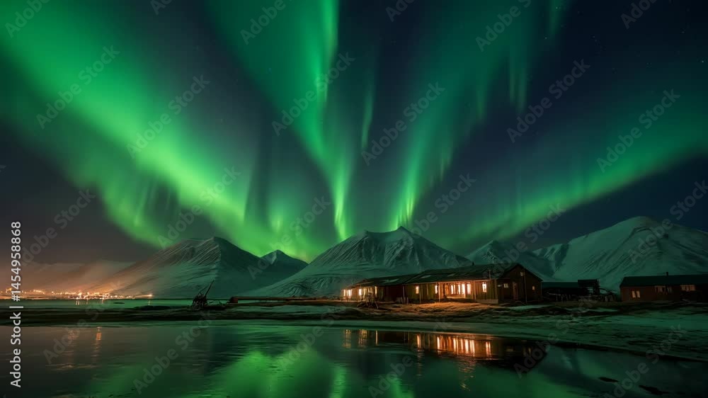 Captivating aurora borealis photography over longyearbyen city in svalbard, norway s arctic skyline