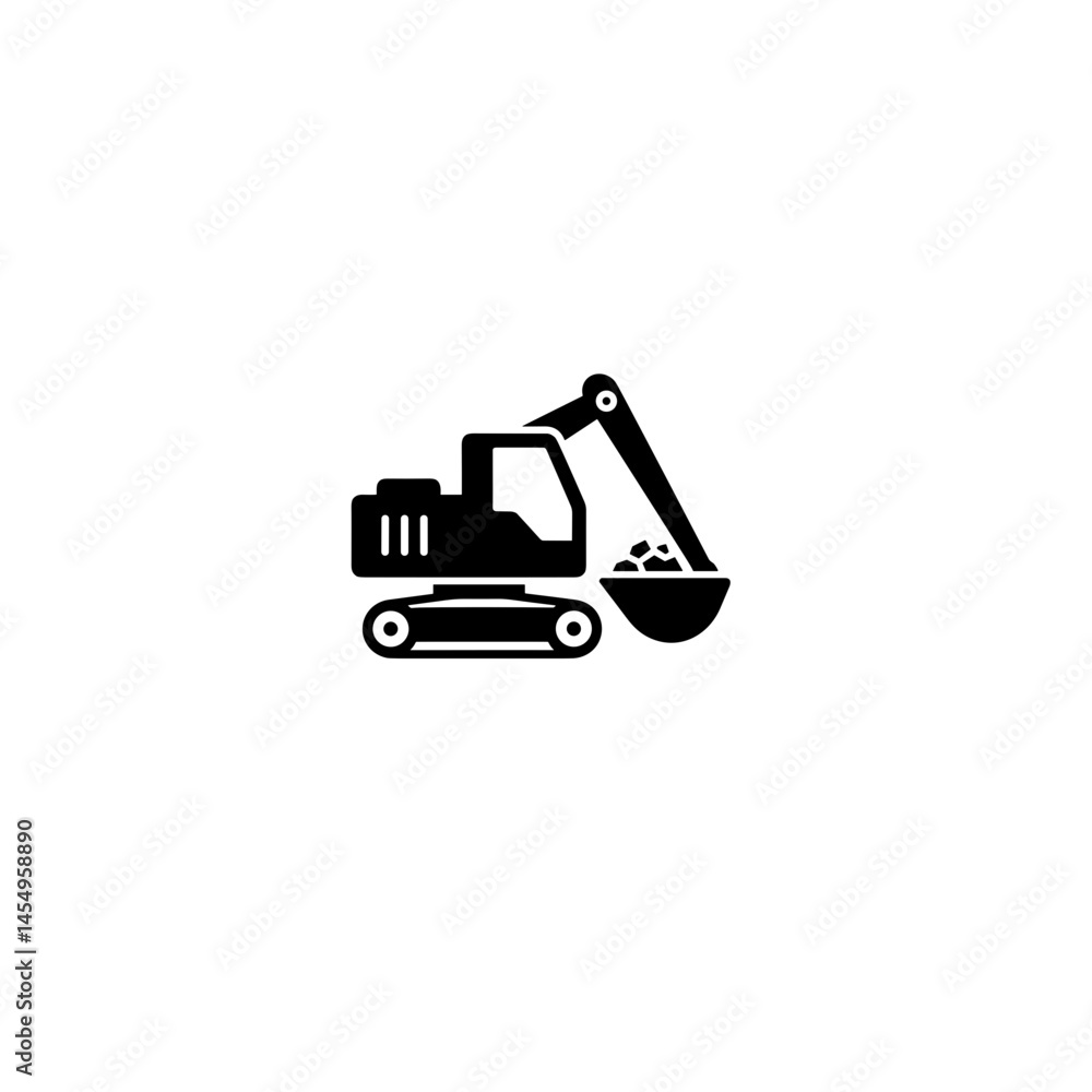 Naklejka premium Flat minimalistic vector icon. Excavator machine working on a construction site