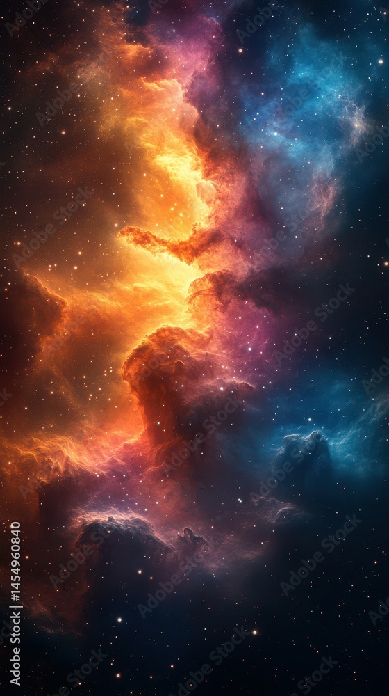 Fototapeta premium Cosmic cloud formation showcases vibrant colors and stellar activity in deep space