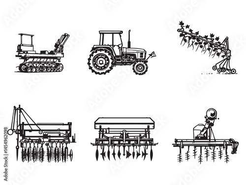 Seed Drill Agricultural Equipment Line Art Vector Design
