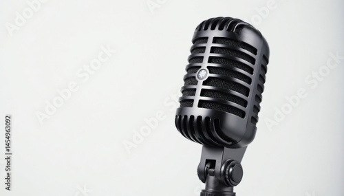 Close-up of a single microphone on white background, rhyme, abstract