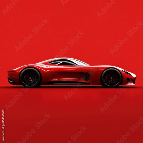 Sleek red sports car displayed against a vibrant red background highlighting its aerodynamic design and sophisticated details