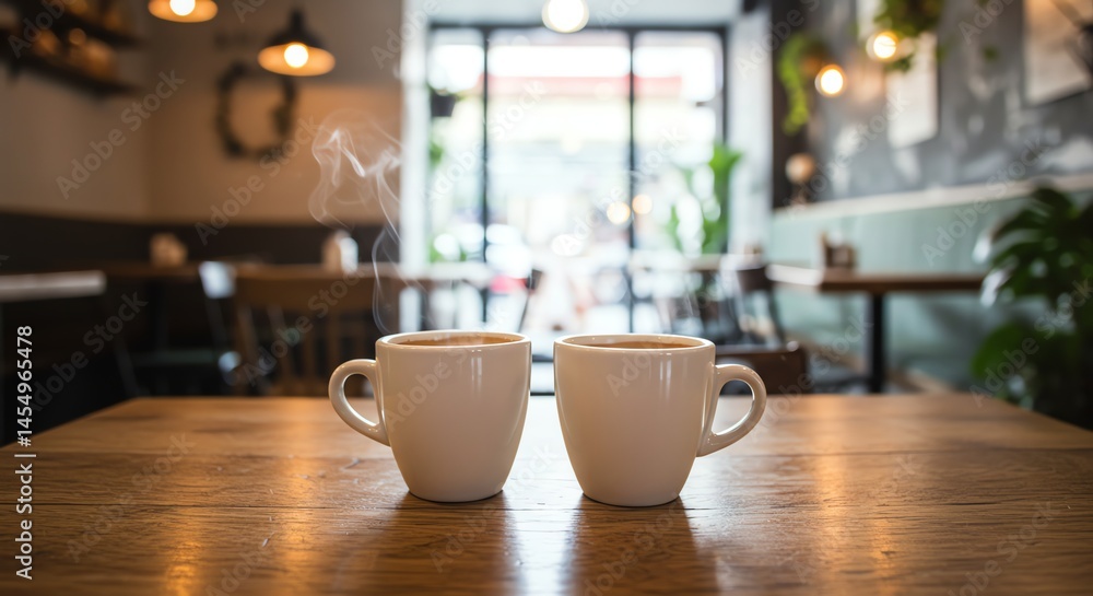 Fototapeta premium Coffee Cups on Table in Cafe