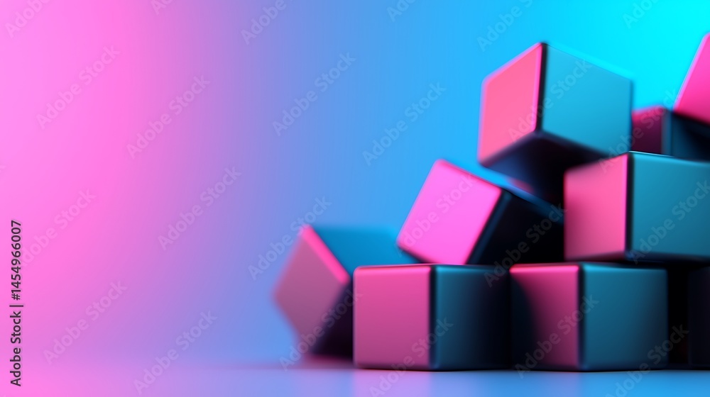 Abstract Holographic Cubes Background with Pink and Blue Glowing 3D Render Abstract Holographic Cubes Background with Pink and Blue Glowing 3D Render