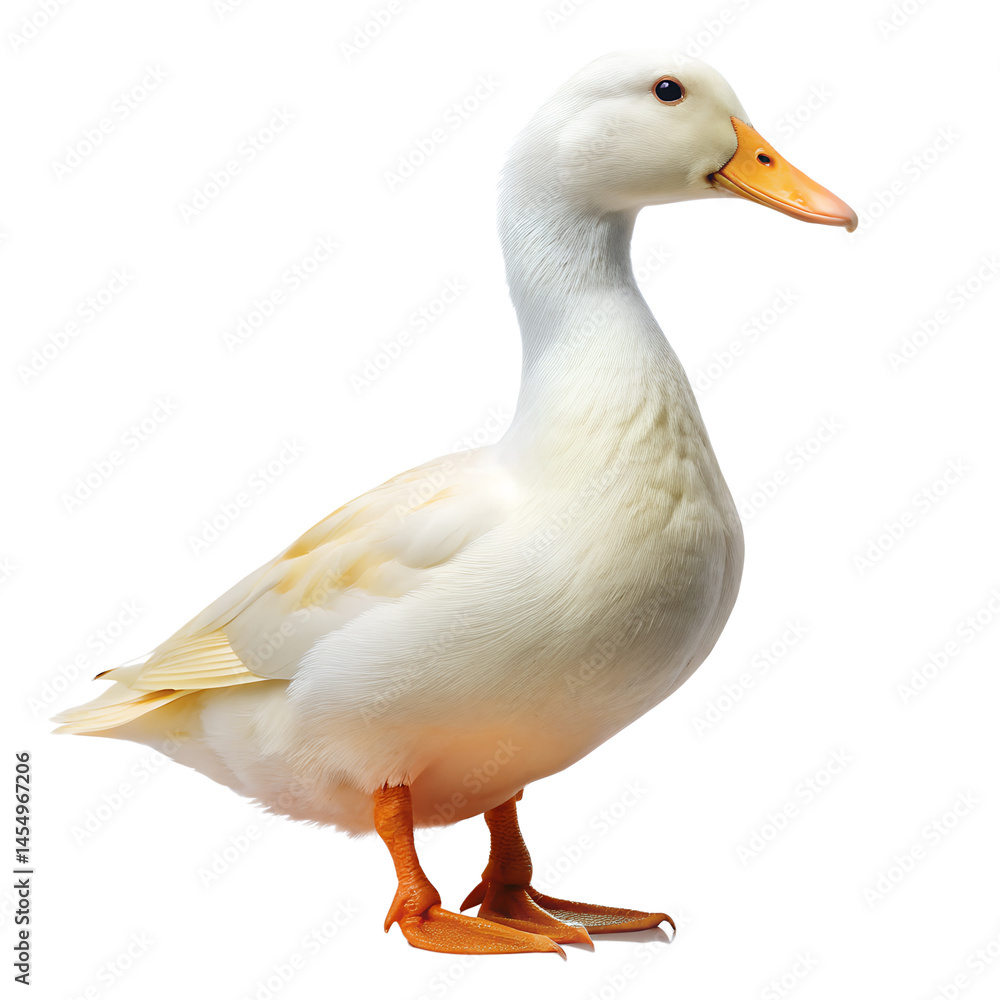 White Duck Standing Alone on White Background White Duck Standing Alone on White Background