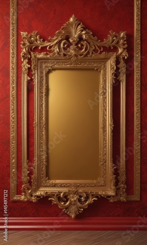Intricate gold frames on a crimson damask backdrop ,  graphic,  ornate,  design element