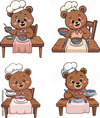 Cute Bear Cub Wearing Chef Hat Thanksgiving Vector