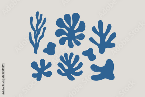 Blue seaweed shapes naive cutout style